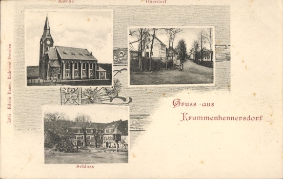 Ak Krummenhennersdorf Halsbrücke in Sachsen, Kirche, Schloss, Oberdorf, Gruss aus Krummenhenne...