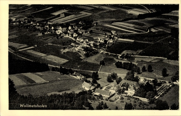 Postcard Wollmetshofen Fischach in Swabia, aerial photograph