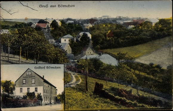 Postcard Börnchen Glashütte in the Eastern Ore Mountains, total view of the village, inn