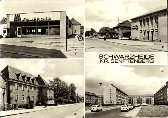 Postcard Schwarzheide in Niederlausitz, department store, Kulturhaus Wandelhof, town hall, street 20th anniversary