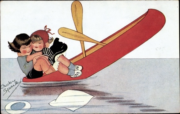 Artist Postcard Spark, Chicky, Boy and girl in a canoe