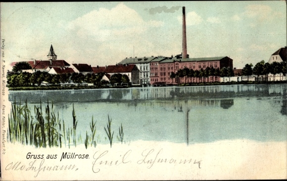 Postcard Müllrose in Brandenburg, view over the water to the place