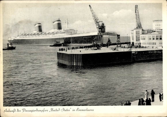 Ak Bremerhaven, Ankunft des Passagierdampfers SS United States, USL