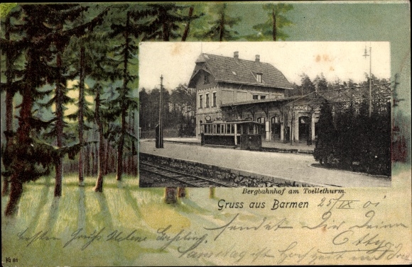 Passepartout Ak Barmen Wuppertal, Bergbahnhof am Toelleturm