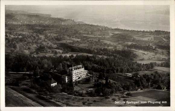 Postcard Hödingen Überlingen am Bodensee, Spetzgart Castle, aerial photograph