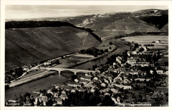 Postcard Kanzem an der Saar, aerial photograph