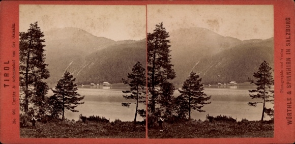 Stereo Photo Achenseehof at Achensee in Tyrol, view from the Gaisalm