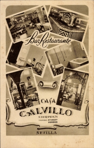 Postcard Seville Andalusia Spain, Bar Restaurante Casa Calvillo, Calle Sierpes 74