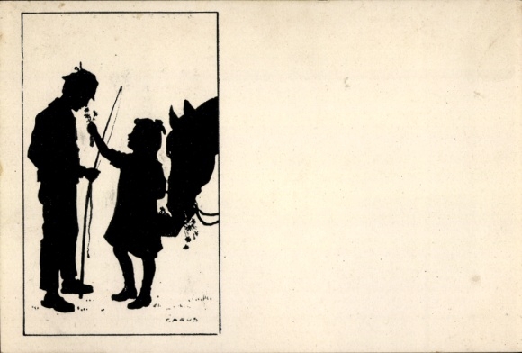 Paper cutting artist Postcard Carus, gift, girl, angler, horse