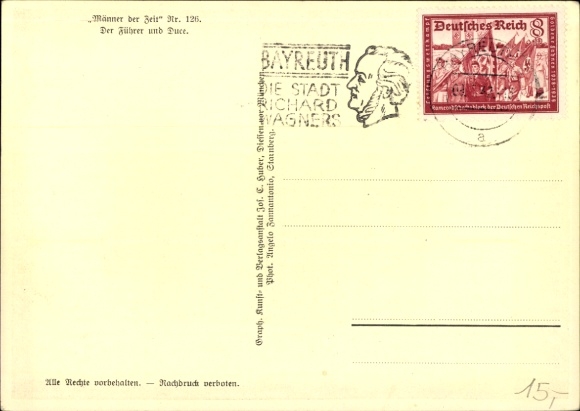 Postcard Führer and Reich Chancellor Adolf Hitler, Benito Mussolini, State Meeting, Men of the Time 126