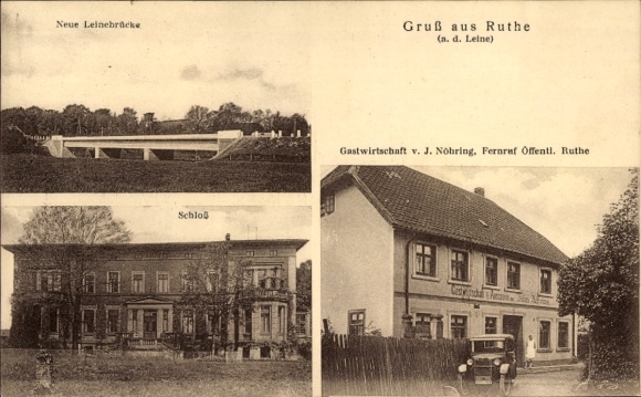 Postcard Ruthe Sarstedt Lower Saxony, New Leine Bridge, Castle, Inn