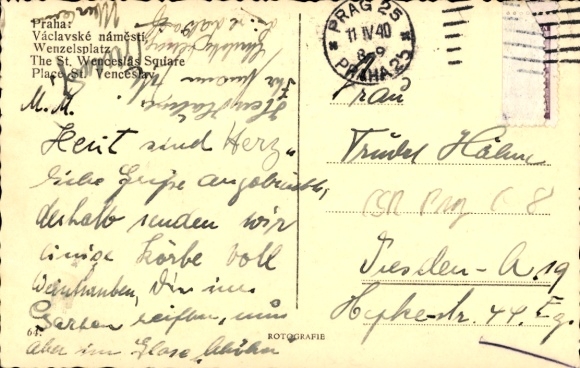 Postcard Praha Prague, Wenceslas Square, Vaclavske namesti, trams