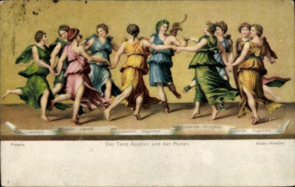 Artist Chromo-Litho Romano, Giulio, The Dance of Apollo with the Muse, Dancers, Muses