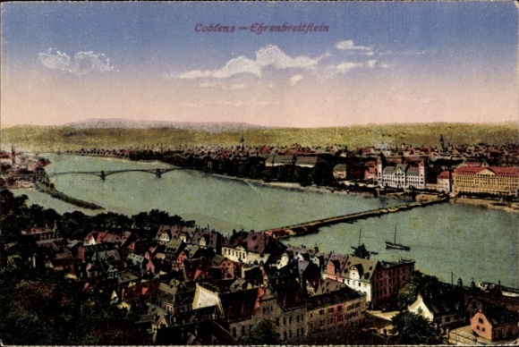 Ak Koblenz am Rhein, Coblence, Blick auf  Ehrenbreitstein, Flusslandschaft, Häuser, Brücke
