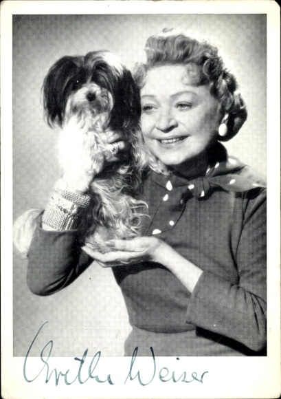 Ak-actrice Grethe Weiser, portret, hond, handtekening