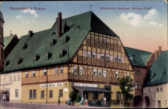 PC Hartenstein in the Erzgebirge of Saxony, old German inn Weisses Ross