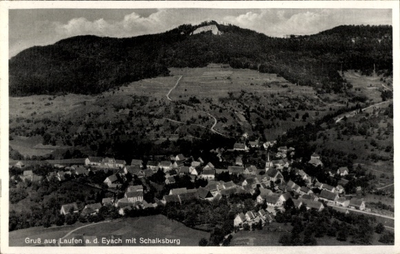 Ak Laufen an der Eyach Albstadt im Zollernalbkreis, Fliegeraufnahme, Schalksburg