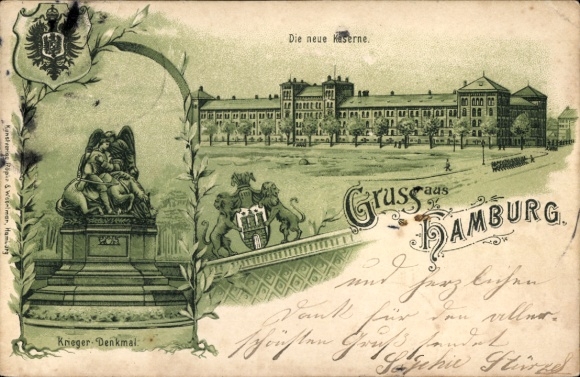 Litho Hamburg, Neue Kaserne, Krieger-Denkmal