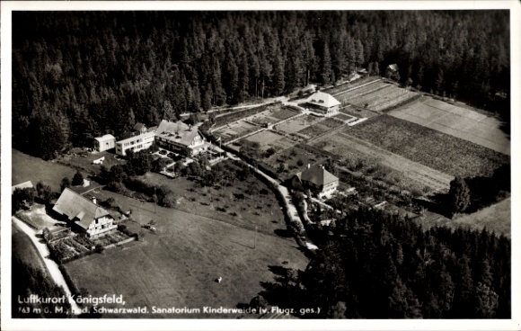 Ak Königsfeld im Schwarzwald Baden, Fliegeraufnahme Sanatorium Kinderweide