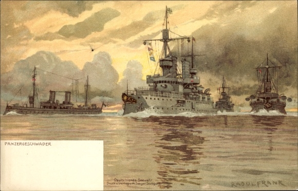 Artist Chromo-Litho Frank, Raoul, German warships, armored squadrons, Imperial Navy