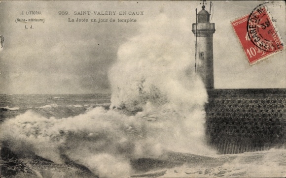 Ak Saint Valéry en Caux Seine Maritime, Le Jetee an einem stürmischen Tag