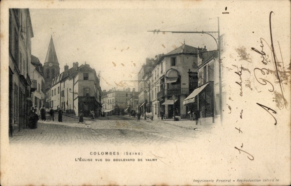 Postcard Colombes Hauts de Seine, L`Eglise vue du Boulevard de Valmy