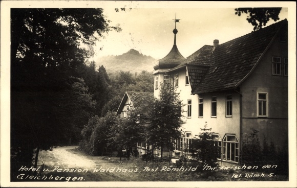 Postcard Römhild, Hotel and Pension Waldhaus, half-timbered, Gleichberge