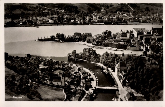 Postcard Passau in Lower Bavaria, aerial photograph