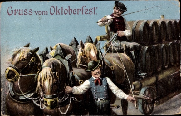 Embossed PC Munich, Oktoberfest, beer wagon, beer wagon, coachman