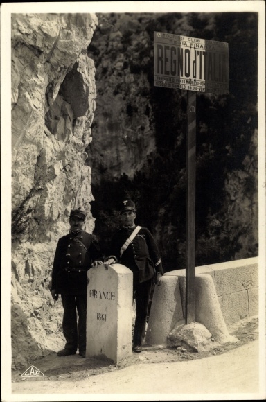 KP Menton Alpes Maritimes, granica francusko-włoska, Francja, Regni d'Italia, celnicy