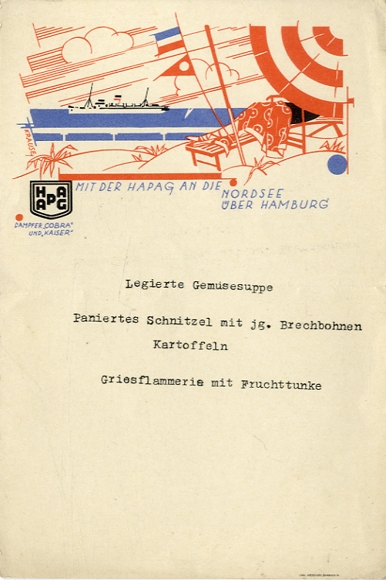 Menu card, steamer Cobra, steamer Kaiser, menu