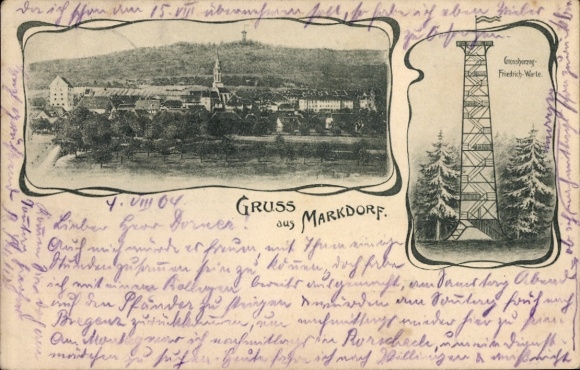 Postcard Markdorf Bodenseekreis Baden, general view, Grand Duke Friedrich Warte
