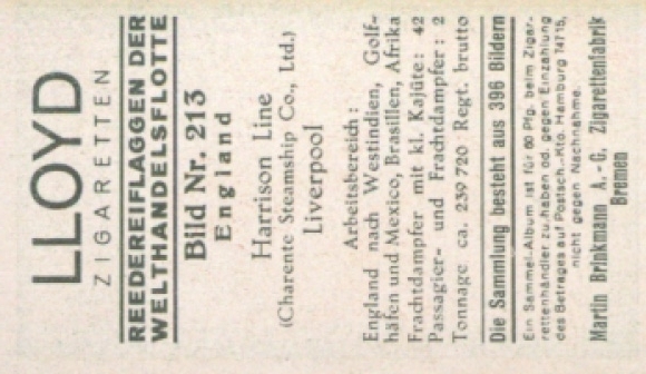 Collectieve afbeelding Rederijvlaggen van de wereldkoopvaardijvloot nr. 213, Harrison Line Liverpool