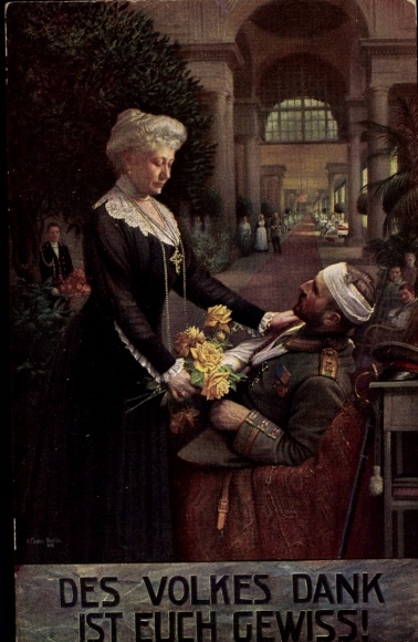 Artist Postcard Fischer, The people's thanks are certain, Empress Auguste Viktoria visits the hospital