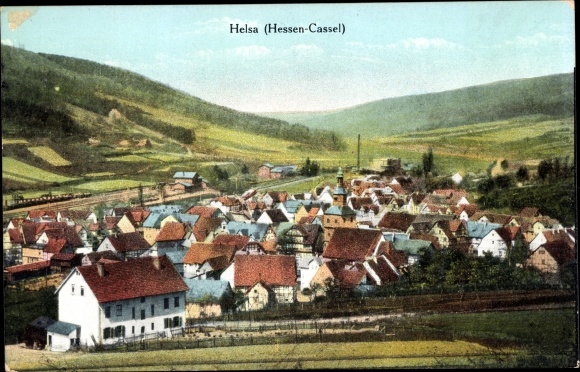 Postcard Helsa in Hesse, view of the place