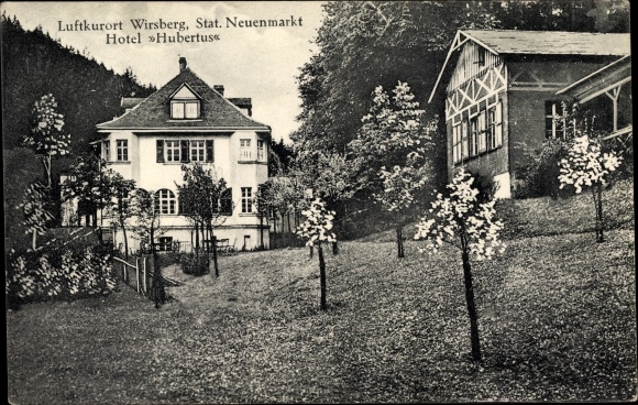 PC Wirsberg in the Franconian Forest Bavaria, view of Hotel Hubertus, garden