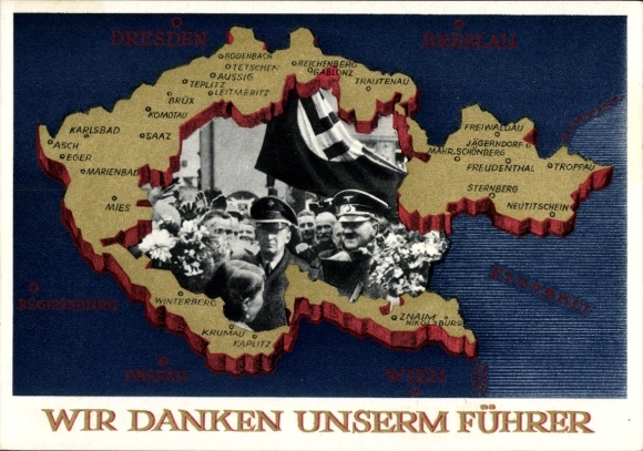 Postal stationery Postcard We thank our Führer, Sudetenland, Bohemia, Moravia, Hitler