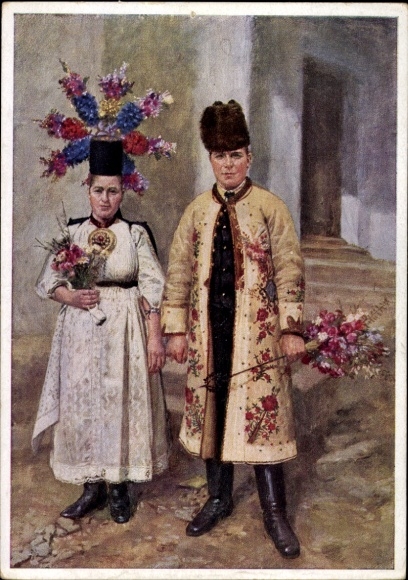 Künstler Ak Retzlaff, Hans, Brautpaar aus Rode Siebenbürgen, Tracht, VDA B c R 1 Nr. 6