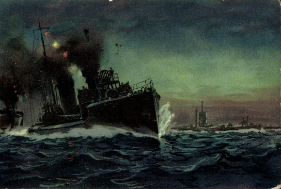 Künstler Ak Deutsche Kriegsschiffe, Torpedoboote und Unterseeboote an der Front, 1914