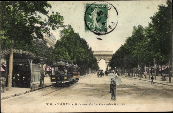 Ak Paris XVII, Avenue de la Grande Armée, tram