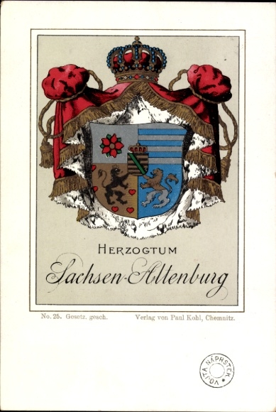 Coat of arms PC Duchy of Saxony Altenburg, Verlag Paul Kohl, Chemnitz, No. 25