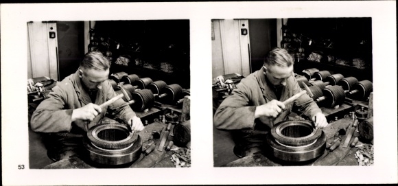 Stereo spatial image photo &quot;The NS model companies&quot;, III 53, No. 363, Hans Still, engine factory Hamburg