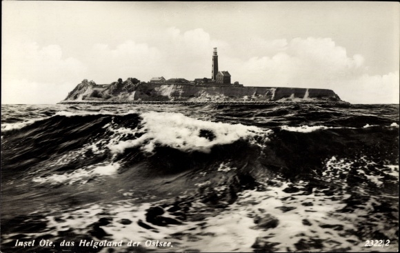 Postcard Insel Oie, general view of the island, lighthouse