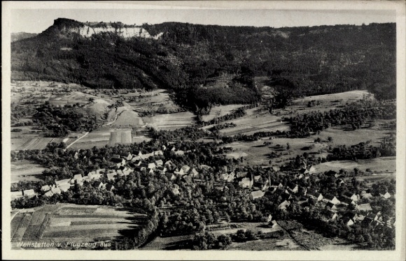 Postcard Weilstetten Balingen in Württemberg, aerial photograph landscape, many trees, houses