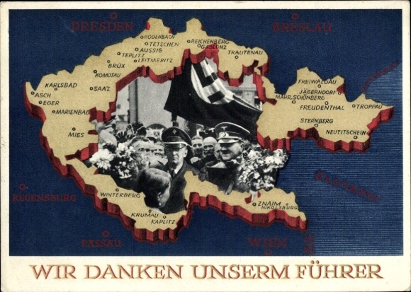 Postal stationery Postcard We thank our Führer, Sudetenland, Bohemia, Moravia, Hitler