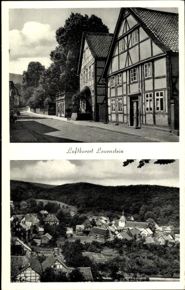 Postcard Lauenstein Altenberg in the Ore Mountains, a climatic health resort with historic half-timbered houses and rural landscapes...