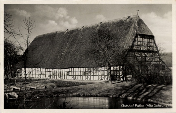 Postcard Putlos near Oldenburg in Holstein, manor house, old barn