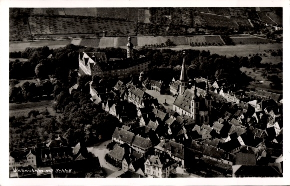 Postcard Weikersheim in Tauberfranken Württemberg, aerial view, castle