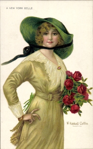 Artist Postcard Haskell Coffin, W., A New York Belle, Portrait, Hat, Roses