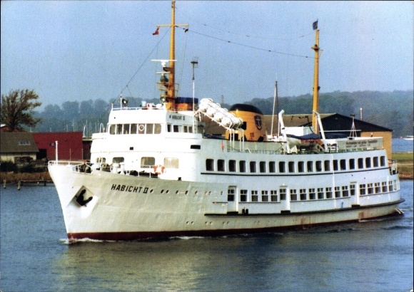 Ak Schiff MS Habicht II, Reederei in Flensburg
